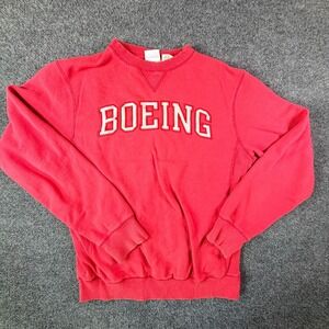 Vintage Boeing Varsity Logo Sweatshirt Mens Small Red Cotton Crew Neck Pullover